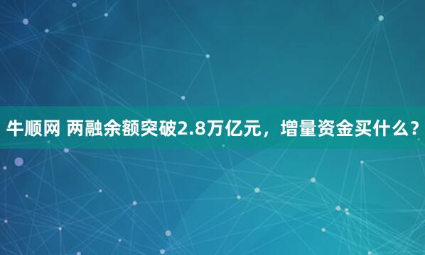 牛顺网 两融余额突破2.8万亿元，增量资金买什么？